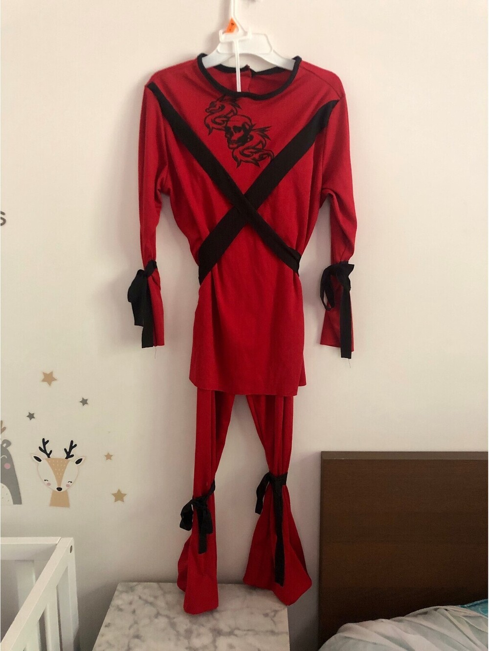 Rubies Ninja Costume Size L Red Black Top Pants 100% Poly Made in USA Adjustable